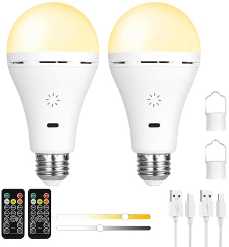 AUAUY USB C Rechargeable Camping Light with Remote & Hook, E27-2 Pack