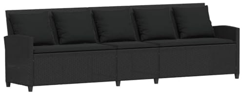 vidaXL Gartensofa 5-Sitzer mit Kissen Schwarz Poly Rattan, Terrassensofa, 5-Sitzer Outdoor-Sofa