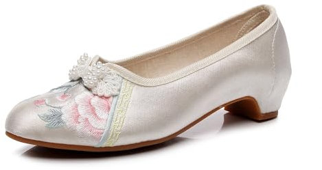 GZKDKZB Zapatos Hanfu Bordados a Mano para Mujer, Estilo Tradicional Chino, Zapatos con Flores Bordadas, Zapatos de Tela Antigua de Beijing con Punta Puntiaguda, Zapatos de Ballet de Yoga