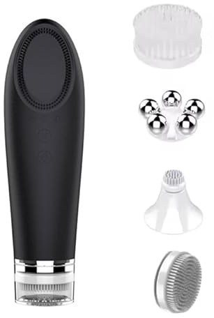 Brosse exfoliante pour le visage, rechargeable et étanche avec 5 têtes de massage, brosse rotative électrique pour exfoliation, massage et nettoyage en profondeur, thérapie par la chaleur