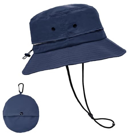 lifwimner Sombrero de Pesca para Mujeres Hombre, Sombrero de Sol Impermeable Bucket Hat Sombrero de Safari Plegable Gorro de Malla Transpirable para Camping Exteriores(Azul Marino)