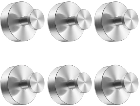 Siblaies 6 ganchos con ventosa, acero inoxidable, reutilizables, sin agujeros, ganchos de pared, para cocina, baño, ventana lisa, cristal