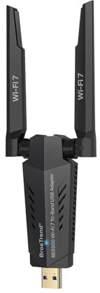 BrosTrend BE6500 Wi-Fi 7 USB WiFi Dongle, Long Range USB WiFi Adapter for PC, Tri-Band 6GHz 2882Mbps + 5GHz 2882Mbps + 2.4G 688Mbps, USB3.0 Wireless Adapter for PC Windows 11/10, 4K-QAM, Multi-RU WPA3