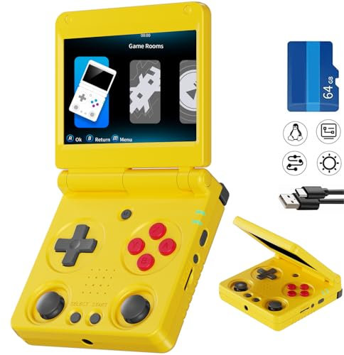 RG34XXSP Retro Handheld Game Console Linux System RG 34XXSP Retro Gaming Console 3.4 IPS Screen with Linux System 3300mAh Battery with WiFi/Bluetooth 64GB (RG34XXSP-Yellow-uk-new)