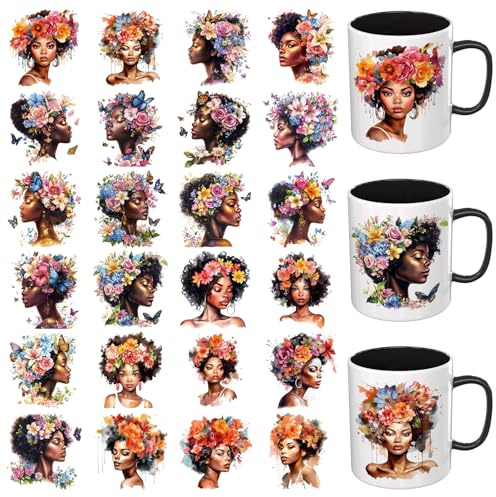 DORSBABY UV DTF Stickers 24PCS Black Girl UV DTF Cup Wrap for Mugs Glass
