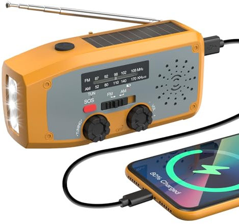 Kurbelradio，Dolucky Notfall-Solarradio, Survival Kurbelradio mit LED-Taschenlampe, SOS-Alarm,AM/FM Wetter Wind Up Solar Radio mit 2000mAh Akku für Notladung von Smartphone-Orange