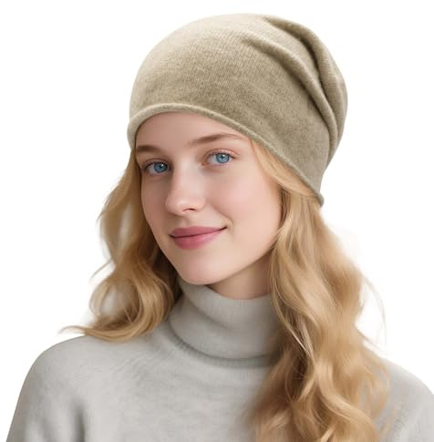 ZLYC Slouchy - Berretto Invernale in Pura Lana per Uomo e Donna, Senza Cuciture, Lavorato a Maglia, Marrone Chiaro Tinta Unita, Taglia Unica