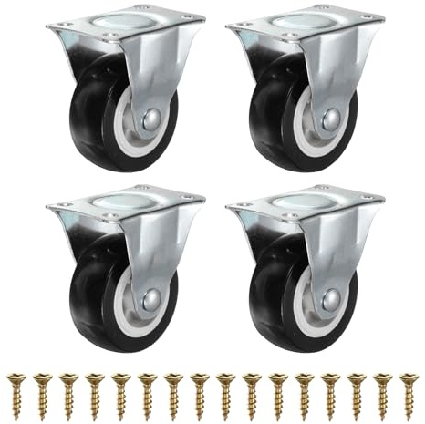 PATIKIL 2 Inch Fixed Caster Wheels, PVC No Bearing Small Non-Swivel Casters Wheels for Furniture Drawers Storage Bins DIY Project - 4pcs (Black)