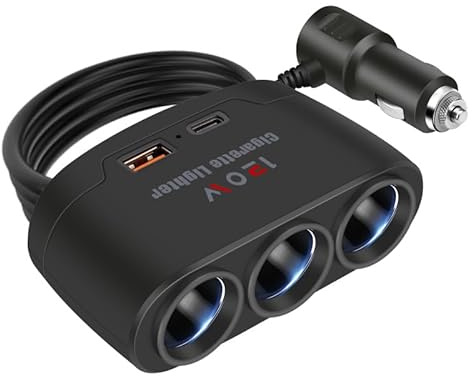 Chargeur 5 en 1 Prise Allume Cigare USB C, Multiprise Allume Cigare 12V/24V, 120W Chargeur Multifonctionnel avec 1 Port USB, 1 Port PD et 3 Ports Extension, C hargeur Voiture