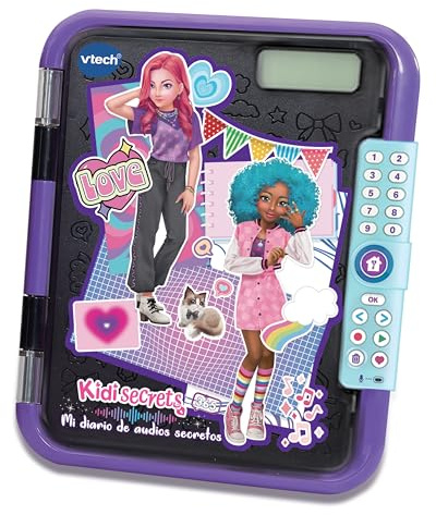 VTech - KidiSecrets 365 My Secret Audios Diary, Black, 365 Voice Notes, Secret Code, Customisable, Includes Notebook and Marker Pen, Gift for Children +5 Years, ESP Version