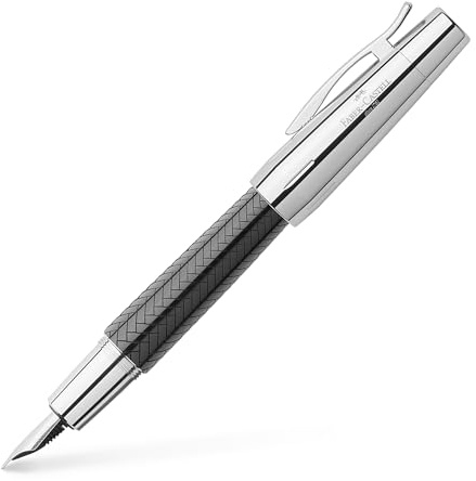 Faber-Castell 148241 - Füllfederhalter e-motionl Edelharz Parkett, Feder: F, inklusive Geschenkverpackung, Schaftfarbe: schwarz/silber