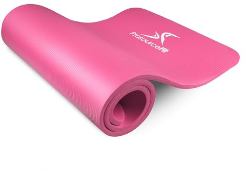 ProsourceFit Extra Thick Yoga and Pilates Mat 1/2 (13mm) 71-inch Long High Density Exercise Mat with Comfort Foam and Carrying Strap, Pink