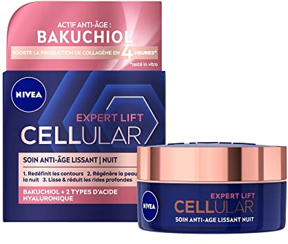 NIVEA Cellular Expert Lift - Trattamento viso anti-invecchiamento levigante - Crema Notte - Liscia e riduce le rughe, collagene Booster - Acido Ialuronico e Bakuchiol naturale, tutti i tipi di pelle
