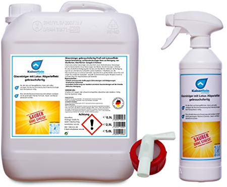 KaiserRein Profi Glasreiniger mit Lotuseffekt Spray 0,5 L Leerflasche + 5 L Kanister & Hahn Fensterreiniger gebrauchsfertig