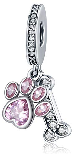 Dog Paw Charm Pink Enamel CZ Dangle Charm Fit for Pandora Charms Bracelet Women Jewellery Birthday Gifts