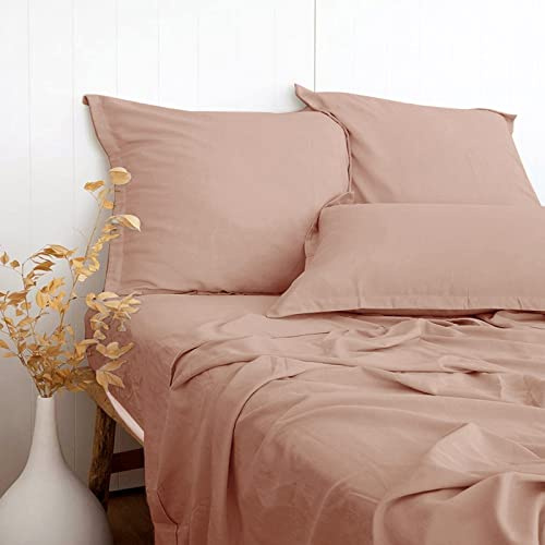Dusty Pink Linen-Textured Bed Sheets Set, Bamboo Rayon, Cotton, Linen Blend Bed Sheets King Size, Soft Cool & Breathable for Hot Sleepers,Durable Natural Organic Bed 15'' Deep Pocket - 4 Piece