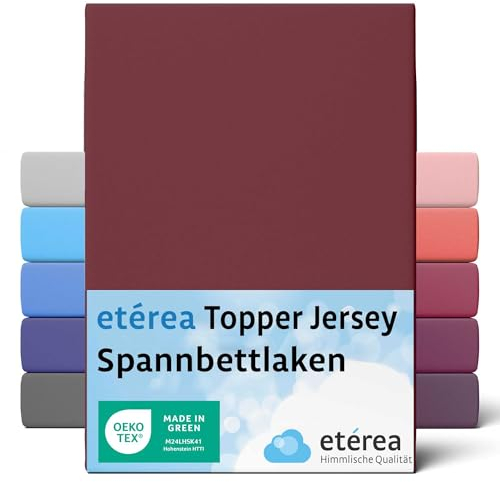 etérea Jersey Topper Spannbettlaken 180x200-200x200 cm Bordeaux für 5-10 cm Steghöhe 100% Baumwolle - Oekotex Spannbetttuch Matratzen Bett Bezug - Bettlaken 180x200cm - 200x200cm Rot