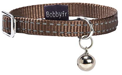 Bobby Safe - Collier pour Chat en Nylon coloré, Résistant, Anti-étouffement, Réfléchissant, Ajustable, Marron - 30x1 CM