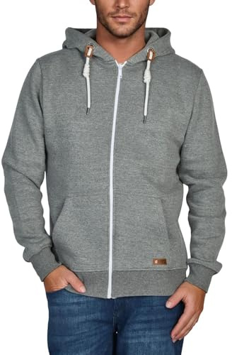 riverso Herr huvjacka RIVThilo regular fit huvtröja fickor jacka dragkedja sweatjacka streetwear träningsjacka grå brun grön röd blå svart S M L XL XXL 3XL 4XL 5XL, Grå Melange Standard 2 (23300), M