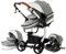 Magic ZC PU-Leder Kinderwagen 3 in 1, Kinderwagen Set Umkehrbarem Doppelschiebemodus, Kombikinderwagen 3 in 1 Großer Bequemer Babywanne, Buggy Rahmen Aluminiumlegierung Faltbar (518 Grey)