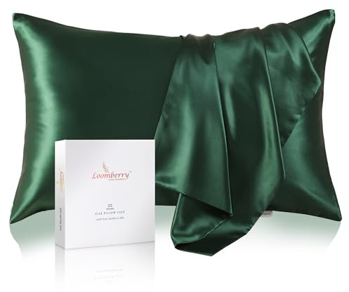 LOOMBERRY 100% Natural 22 Momme Pure Mulberry Silk Pillowcase for Hair and Skin Both Sides 22 Momme Highest Grade 6A with Hidden Zipper (Dark Green, Queen (50x76CM))