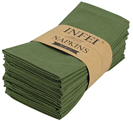 Enfärgade bomullsblandade middagsservetter – set med 12 (43 x 43 cm) – för evenemang och hemmabruk (armégrön)