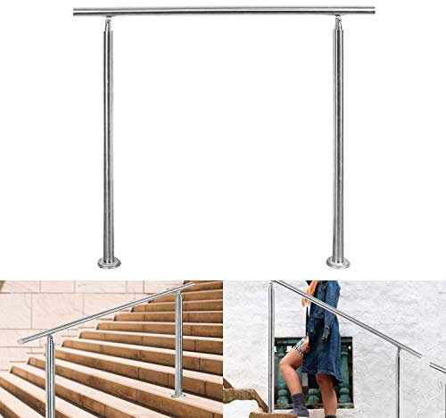 Ansobea Corrimano in acciaio inox, 160 cm, ringhiera interna in acciaio inox, senza barre trasversali, ringhiera per scale in acciaio inox, per esterni, ringhiera per scale e balconi