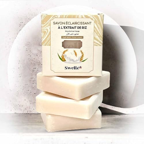SWELLE Saponi di riso, 100 g, sapone sbiancante per il viso, sapone da doccia, sapone da donna, gel doccia da uomo, gel doccia vegano naturale (1, 100 g (confezione da 4)