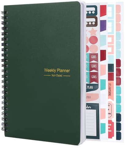 Undated Weekly Planner Notebook, A5 To Do List Diary 52 Week, Dark Green | Waterproof PVC Cover, with Habit Tracker, Smooth Paper, Portable A5 Size, for Study, Work and Fitness