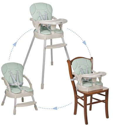 MS - Trona para bebe BELLY convertible en alzador y en silla- 3 en 1- Trona plegable MS con asiento acolchado Verde