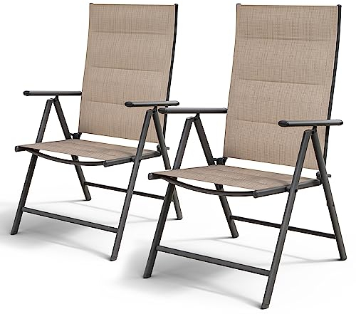 UDPATIO Gartenstühle Hochlehner 2er Set, Klappstuhl 7 - Fach Verstellbar Rückenlehne, bis 120 kg belastbar, Balkonstühle wetterfest für Outdoor, Garten, Balkon, Grau