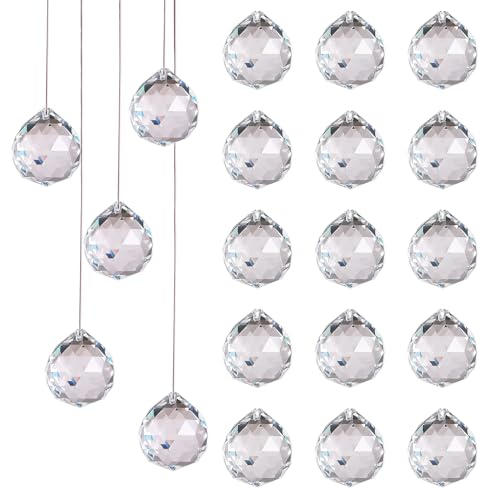 TNSLAND Attrape Soleil Cristal, 20 Pièces de Cristal Prisme, Cristaux de Verre à Suspendre, Attrape Soleil Fenêtre, Suncatcher Gouttes de Verre kit de Bricolage pour Lustre Fenêtre Décoration (20MM)