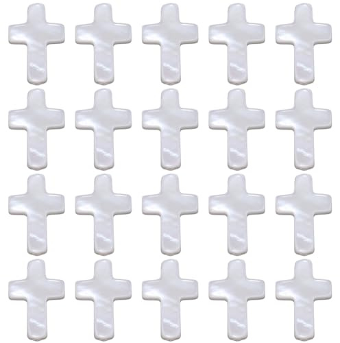 SUNNYCLUE 1 B0X 60 piezas 10MM Cruces Cuentas Cruz Blanca Cuentas Concha Natural Agua Dulce Pascua Vacaciones Océano Verano Pequeño Crucifijo Espaciador Cuentas Sueltas para Hacer Joyas Collar Pulsera
