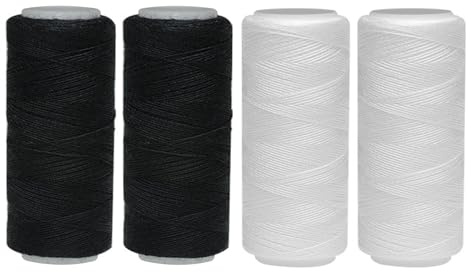 4PCS Polyester Sewing Threads, 110m/120Yards Black and White Sewing Thread, Clothes Sewing Repair Spools Thread, Universal Sewing Machine Threads, DIY Embroidery Thread Sewing (Black and White)