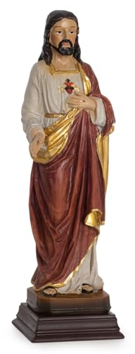 Moritz Jesus Kristus staty 22 cm – handmålad helig figur med heligt hjärta – kristna dekoration av konstharts för altare och bönerum