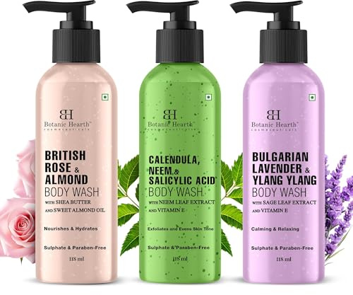 Botanic Hearth Body Wash & Shower Gel Set, 118 ml Each (Pack of 3) | Relax & Renew Collection | Moisturising Body Cleanser Collection | Sulphate & Paraben Free Shower Gel| Sulfate & Paraben Free