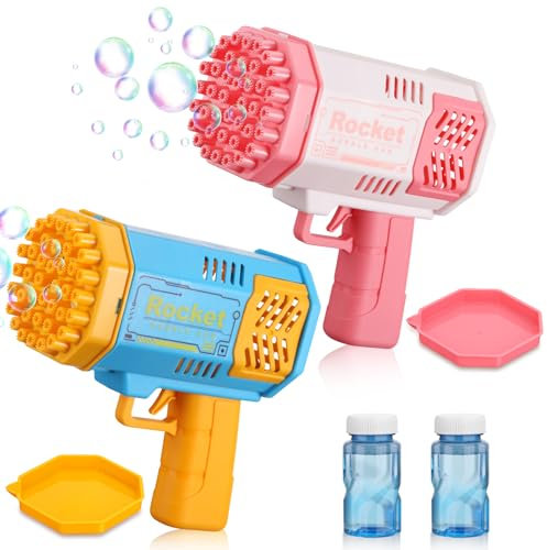 JIZZU 2PCS Seifenblasenpistole für Kinder, 40 Löcher Seifenblasenmaschine Kinder mit 2 Flaschen Seifenblasenlösung, Seifenblasenmacher für Geburtstag, Hochzeiten, Karneval, Party, Strände, Schwimmbad