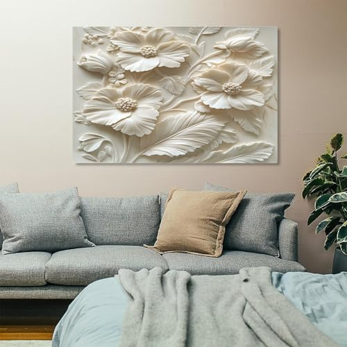 Cuadro sobre lienzo, diseño de flores en relieve 3D, impresión en lienzo, decoración de salón moderno, imagen en lienzo, póster de pared, 60 x 120 cm, sin marco