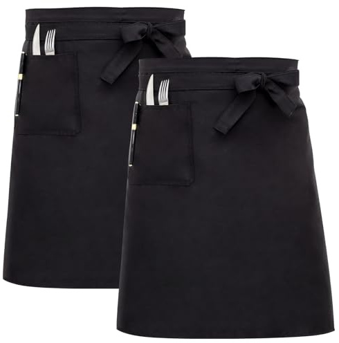 Yoosso 2 grembiuli Vorbinder 60 x 80 cm, grembiule da cameriere, grembiule da cucina, grembiule nero con tasche per uomo e donna