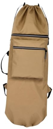 perfk Oxford Skateboard Backpack Bag Water Resistant Shoulder Bag Folding with Handle Carrier Longboard Carry Case for Travel Women Men Beginners (Khaki)