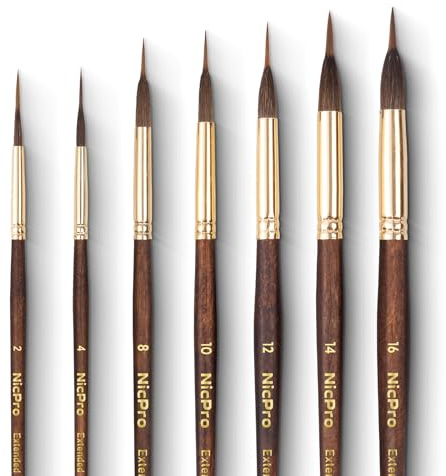 Nicpro 8 teiliges Profi Aquarellpinsel Set, Pinselset mit verlängerter Nadelspitze, Zobelhaar Aquarell Pinsel mit extra Langer Synthetikspitze für feine Details Aquarell Acryl Gouache Tuschemalerei