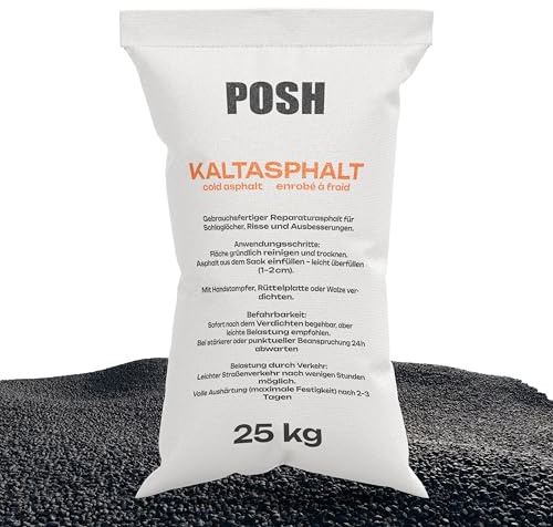 POSH Kaltasphalt 25kg - Gebrauchsfertig Asphalt Reparatur Rissfüller - mit einer Körnung von 0-8 mm - Bitumen Anstrich - Universell einsetzbar