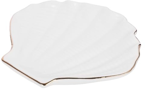Garneck Plateau à Bijoux Céramique Blanc Bord Doré Élégant Organisateur D'accessoires Décoration De Coiffeuse Pour Maison Bureau Taille Moyenne