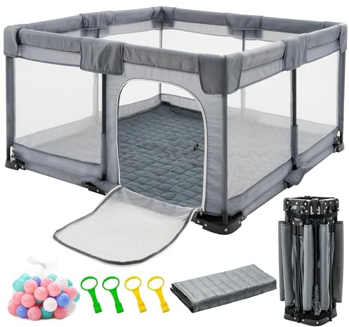 Faltbarer Baby-Laufstall, 12x127 cm faltbarer Laufstall für Babys und Kleinkinder, faltbares Baby-Aktivitätszentrum, tragbarer Spielhof mit 4 Handlern und Ozeanbällen.