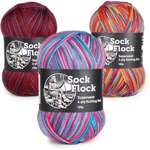 4-Ply Sock Yarn 3-Pack 360g, New Zealand Wool, Superwash, 3 Colours