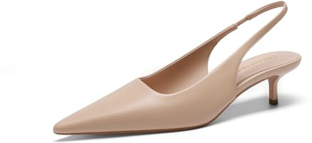 DREAM PAIRS Women's Kitten Heels Slingback Low Closed Toe Comfortable Pumps Pointed Toe Wedding Party Elegant Dress Shoes,Size 8,Nude,SDPU25093W