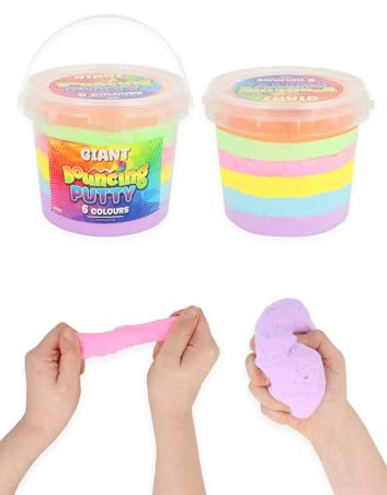 Henbrandt 1 x Giant Rainbow Bouncing Putty Tub 6 Colours - Stretchy Sensory Play Dough Party Favours Lucky Dip Prizes Gifts Children Adults