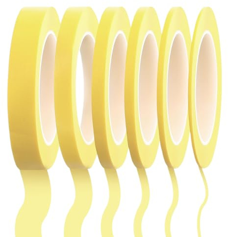 WUYJI Nastro per mascheratura Sei rotoli di nastro adesivo di carta, giallo, misure 3/5/6/8/10/12 mm,riparazioni di carrozzeria e decorazioni fai da te.adatti per lavori artigianali