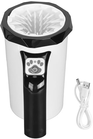 Limpiador automático de patas de, lavador portátil de patas para mascotas con batería recargable y cerdas de silicona suave para perros grandes, limpiador de patas de c (negro blanco)