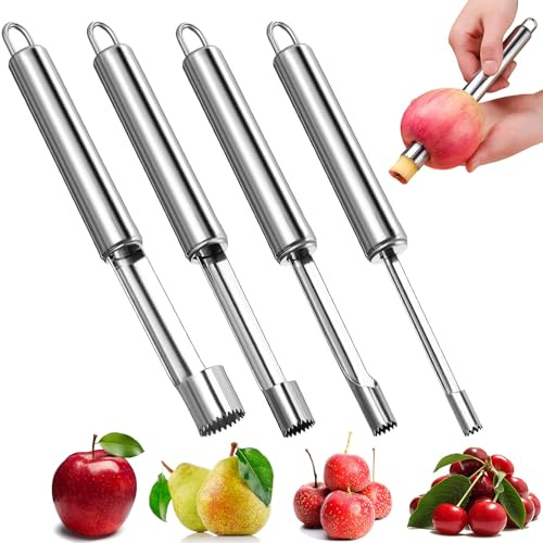 Vide Pomme Acier Inoxydable,4 Pièces Outil D'extraction Noyau Fruits,Outil Noyage Fruit Acier,Enleve Trognon Pomme pour Retirer Les Noyaux et Graines de Fruits